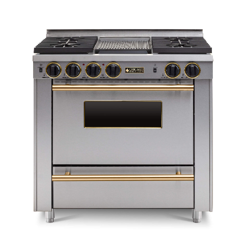 Chicago Brick Oven 36" All Gas Convection Range With Sealed Burners SAKSBY - Stainless Brass View