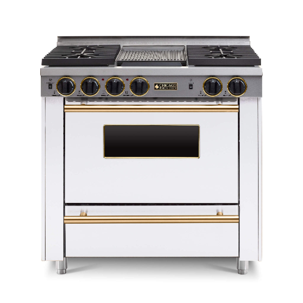 Chicago Brick Oven 36" All Gas Convection Range With Sealed Burners SAKSBY - White Brass View