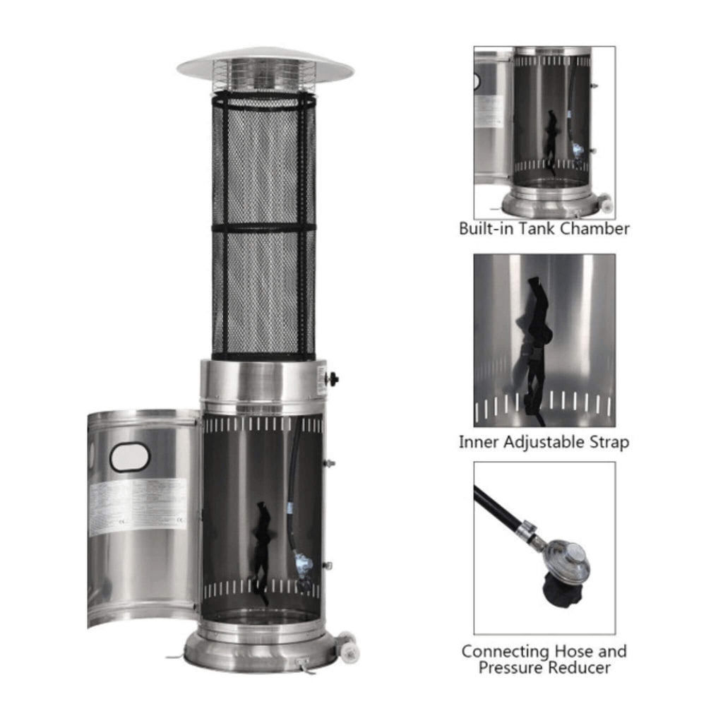 Portable Cylindrical Freestanding Outdoor Round Glass Tube Propane Patio Heater, 41K BTU (SAK93913) - Saksby Wholesale - Parts View