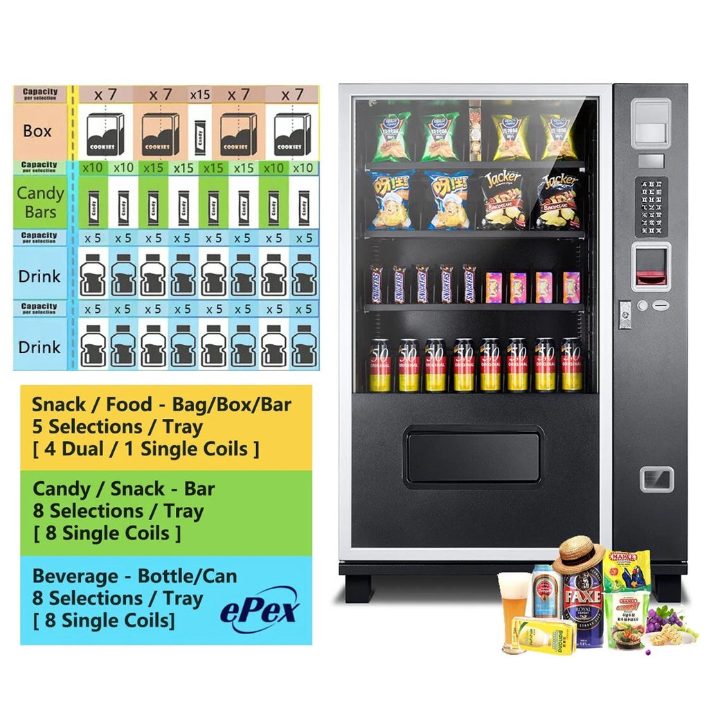 EPX 5ft Snacks And Drinks Combo Vending Machine With Dual Zone Refrigeration And Bill Acceptor G432 SAK76984 Saksby - Capacity