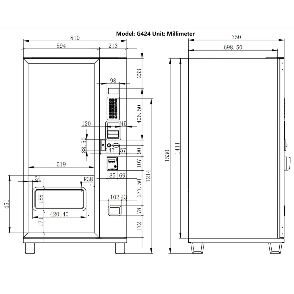 EPX 5ft Snacks And Drinks Combo Vending Machine With Refrigeration And Bill Acceptor SAK51689 Saksby -Dimensions