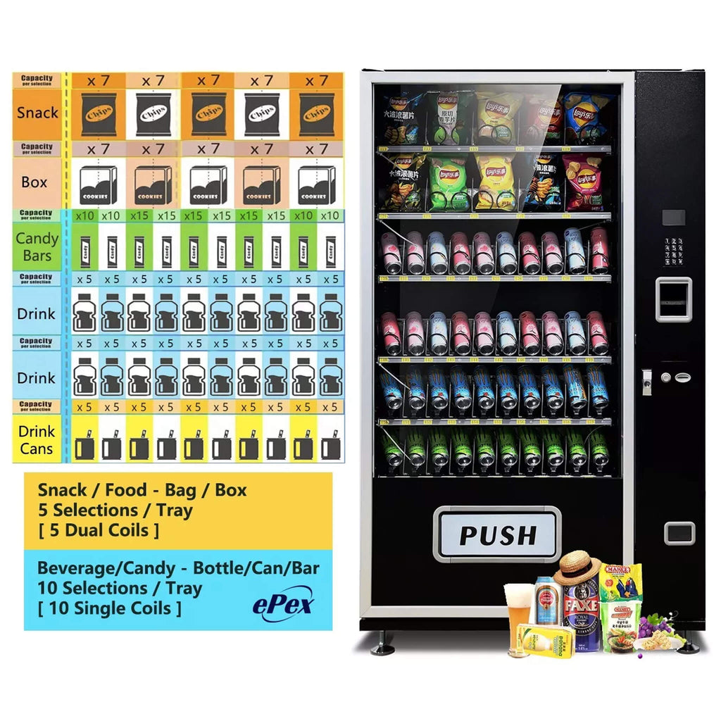 EPX Extra Large 6ft Snacks And Drinks Combo Vending Machine With Dual Zone Refrigeration And Bill Acceptor EP G660 SAK12960 Saksby - Capacity