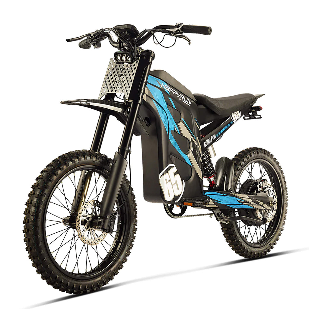 Happyrun G300 Pro Electric Dirt Bike (SAK27360) Saksby - Blue Front Left View on White Background