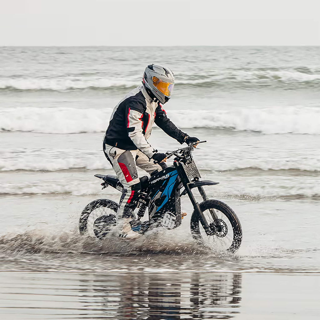 Happyrun G300 Pro Electric Dirt Bike (SAK27360) Saksby - Blue With Man Riding in Water