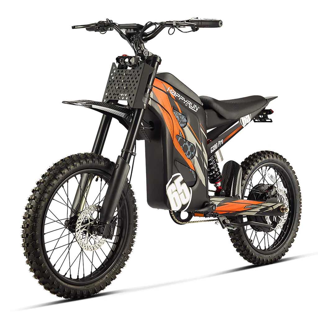 Happyrun G300 Pro Electric Dirt Bike (SAK27360) Saksby - Orange Front Left View on White Background