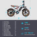 Happyrun Tank G60 Electric Off Road Fat Tire Moped Bike 1000W SAK48732 Saksby - White Dimensions