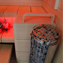 Harvia Cilindro Half Series Modern Steel Pillar-Style Sauna Heater - Top-Down View Beside Bench - SAK84937