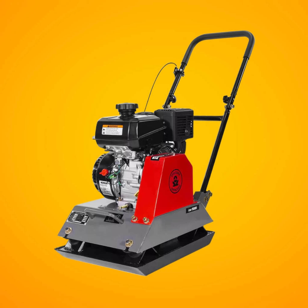 Heavy Duty 6HP Industrial Gas-Powered Quad Clean Vibratory Plate Dirt Soil Road Compactor (SAK97512) SAKSBY - Front Left Corner View With Orange Background View