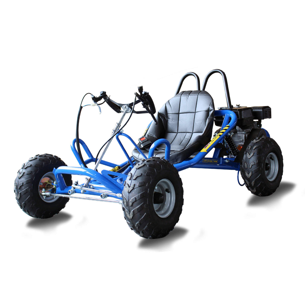 Heming HM-GK200A 4-Stroke Single Cylinder 2WD Gas-Powered Go-Kart (SAK21403) SAKSBY - Blue Front-Left Corner View on White Background
