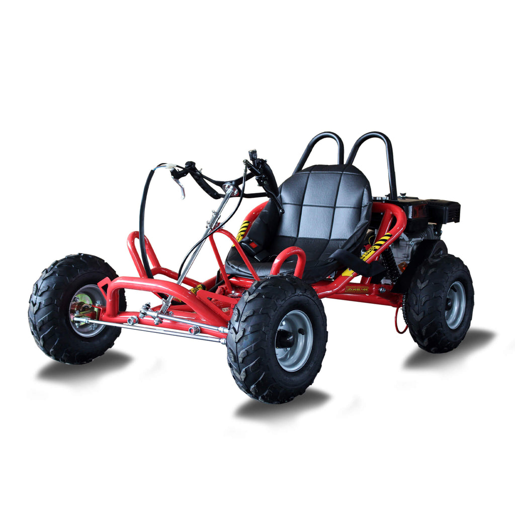 Heming HM-GK200A 4-Stroke Single Cylinder 2WD Gas-Powered Go-Kart (SAK21403) SAKSBY - Red Front-Left Corner View on White Background