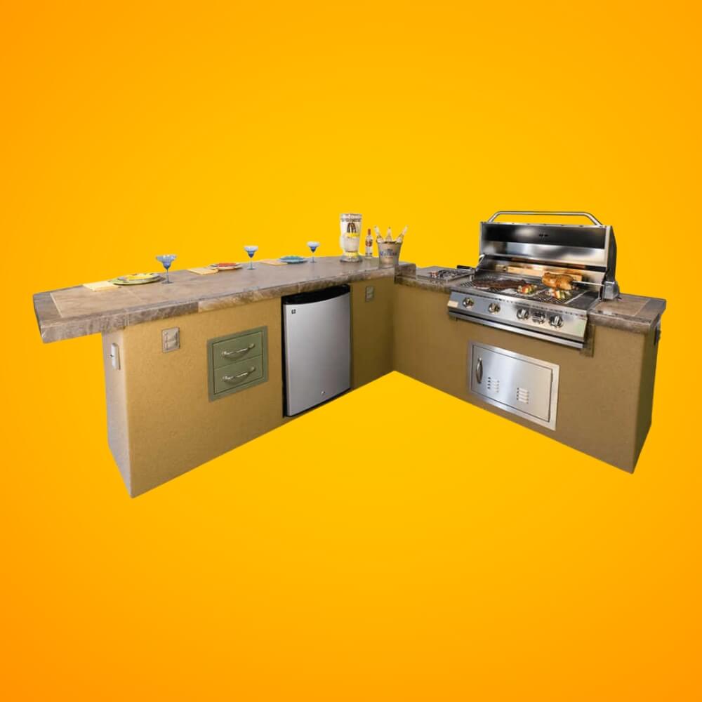 KoKoMo Grills Caribbean BBQ Island Outdoor Kitchen W/ Built-In 4 Burner Grill, Refrigerator And Drawers (SAK63841)