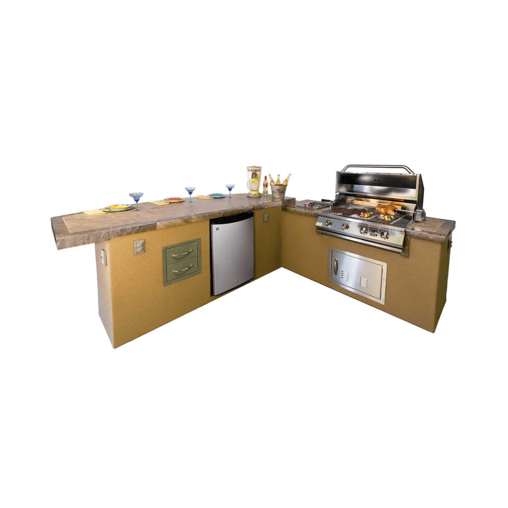 KOKOMO Caribbean 4 Built In Burner BBQ Island Outdoor Kitchen With Refrigerator And Drawer (SAK63841)-SAKSBY