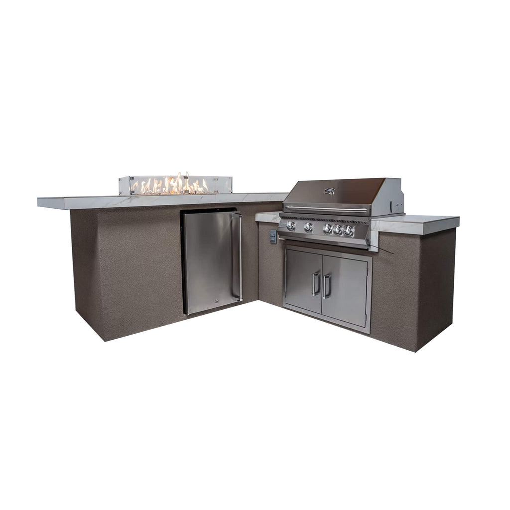 Kokomo Grills Baja BBQ Island With LEDs Built In BBQ And Refrigerator SAK85739 - Front View On White Background