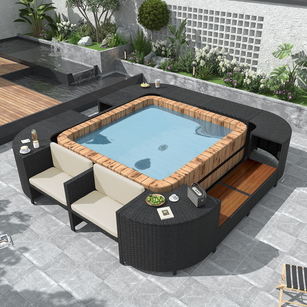 Large Outdoor Quadrilateral Spa Surround Rattan Sectional Sofa Set With Storage Compartments (SAK80217) - Saksby Wholesale - Beside the Swimming Pool