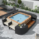 Large Outdoor Quadrilateral Spa Surround Rattan Sectional Sofa Set With Storage Compartments (SAK80217) - Saksby Wholesale - Beside the Swimming Pool