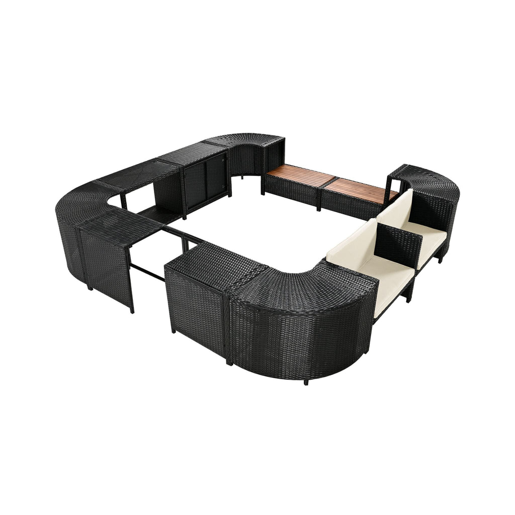 Large Outdoor Quadrilateral Spa Surround Rattan Sectional Sofa Set With Storage Compartments (SAK80217) - Saksby Wholesale - Material Details Top View