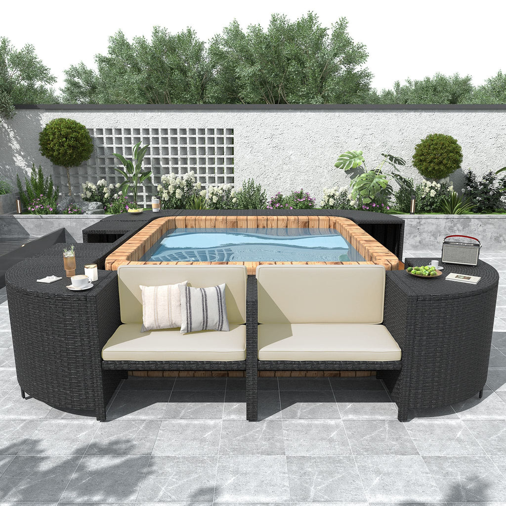 Large Outdoor Quadrilateral Spa Surround Rattan Sectional Sofa Set With Storage Compartments (SAK80217) - Saksby Wholesale - Outdoor Lifestyle
