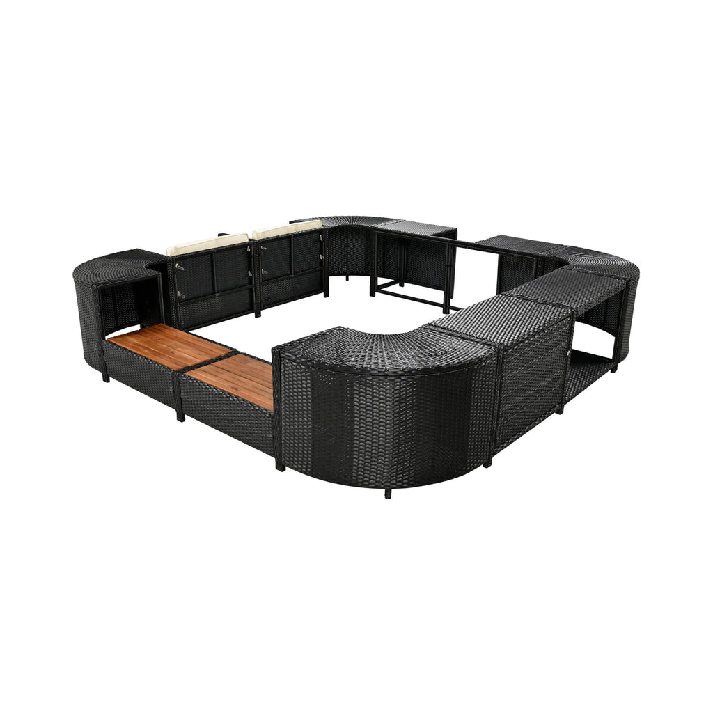 Large Outdoor Quadrilateral Spa Surround Rattan Sectional Sofa Set With Storage Compartments (SAK80217) - Saksby Wholesale - Side View White Background