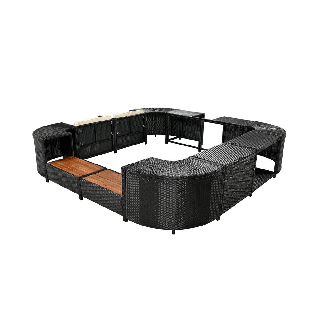 Large Outdoor Quadrilateral Spa Surround Rattan Sectional Sofa Set With Storage Compartments (SAK80217) - Saksby Wholesale - Side View