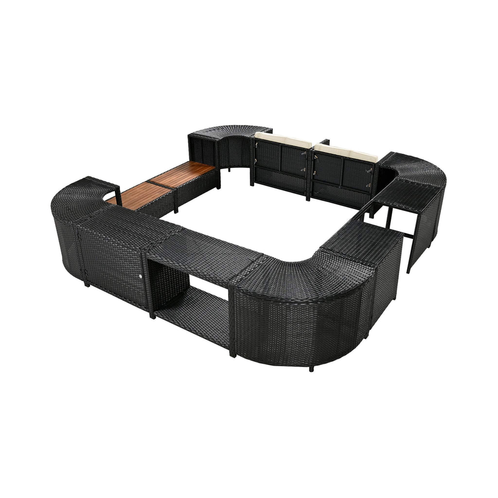 Large Outdoor Quadrilateral Spa Surround Rattan Sectional Sofa Set With Storage Compartments (SAK80217) - Saksby Wholesale - Storage Spaces Details