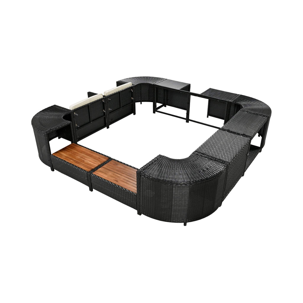 Large Outdoor Quadrilateral Spa Surround Rattan Sectional Sofa Set With Storage Compartments (SAK80217) - Saksby Wholesale - Top Side View