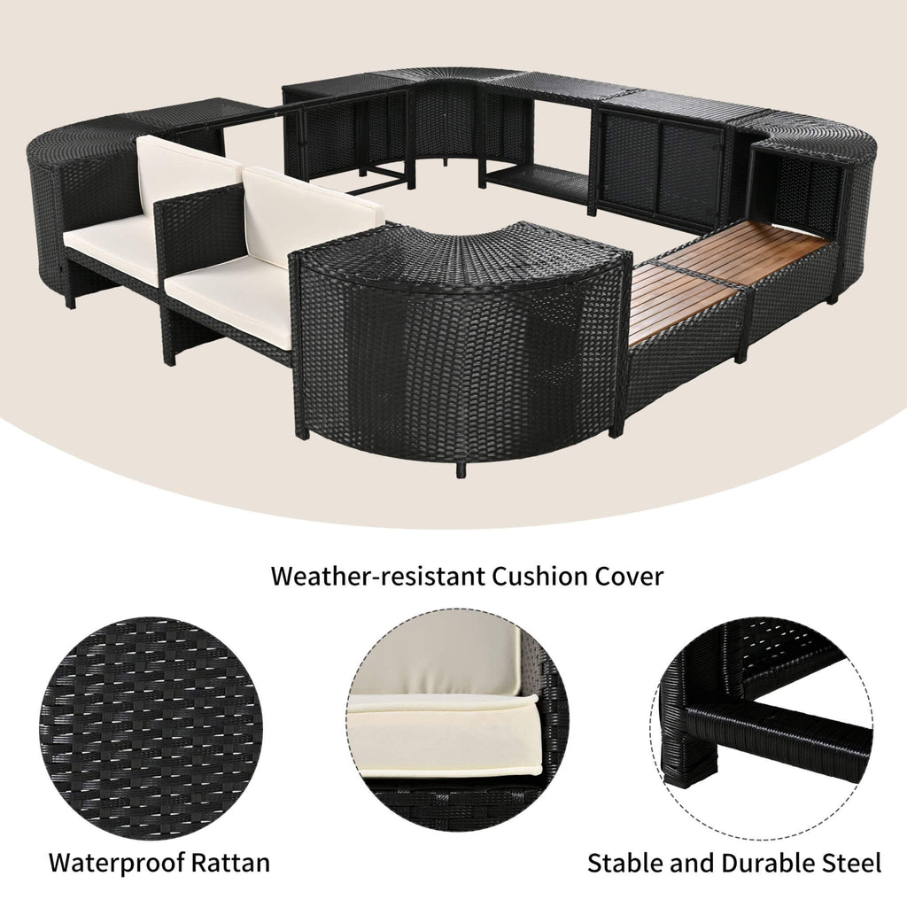 Large Outdoor Quadrilateral Spa Surround Rattan Sectional Sofa Set With Storage Compartments (SAK80217) - Saksby Wholesale - Weather Resistant Cushion Cover