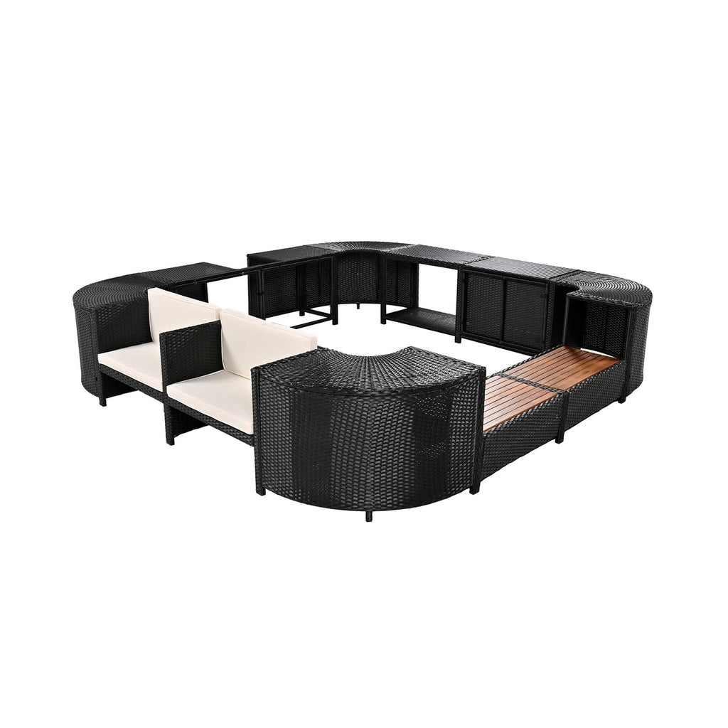 Large Outdoor Quadrilateral Spa Surround Rattan Sectional Sofa Set With Storage Compartments (SAK80217) - Saksby Wholesale - White Background