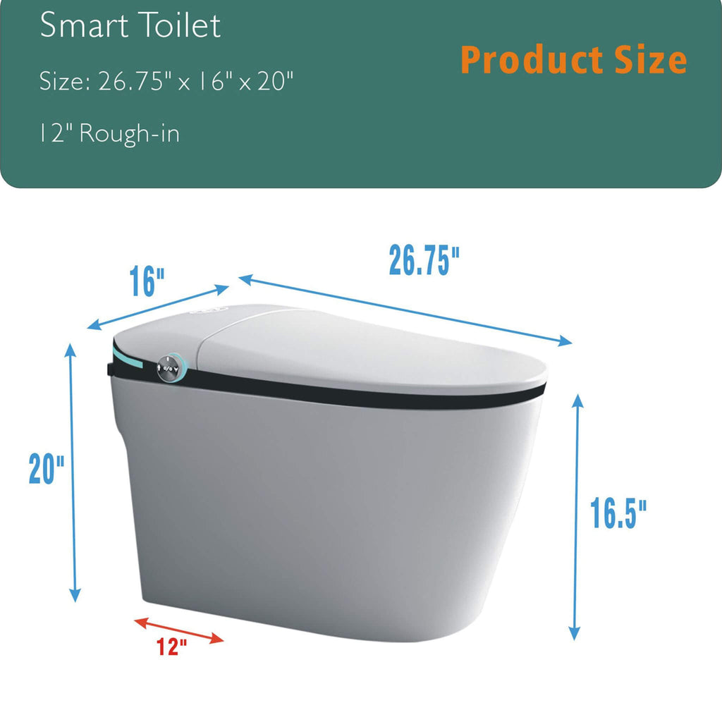 Luxury Smart Toilet With Built-In Auto Open And Close Bidet Seat, Foot Sensor, LED Display And Night Light (SAK31256) - Saksby Wholesale - Product Size