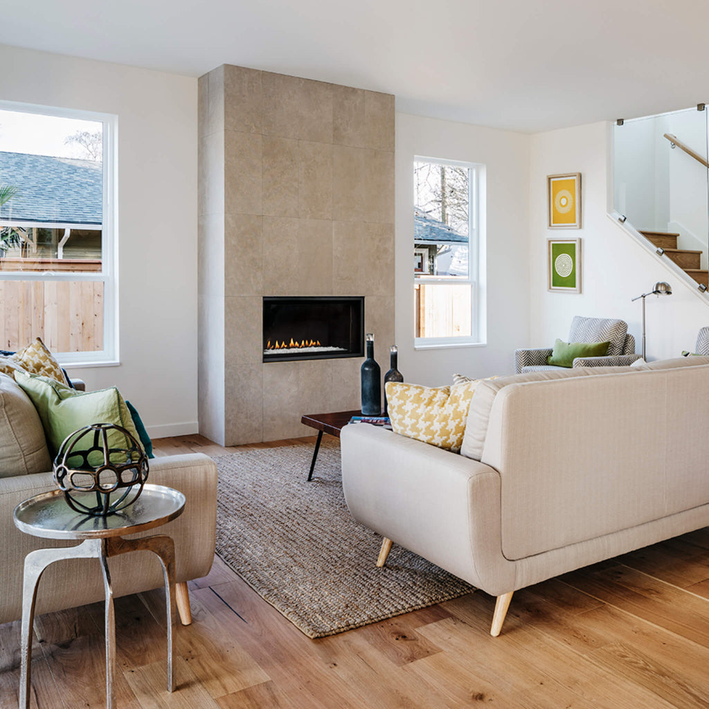 Montigo Delray Full-Load Basic Direct-Vent Linear Natural Gas Fireplace with Remote-Controlled Fans (SAK56384) SAKSBY - Living Room View