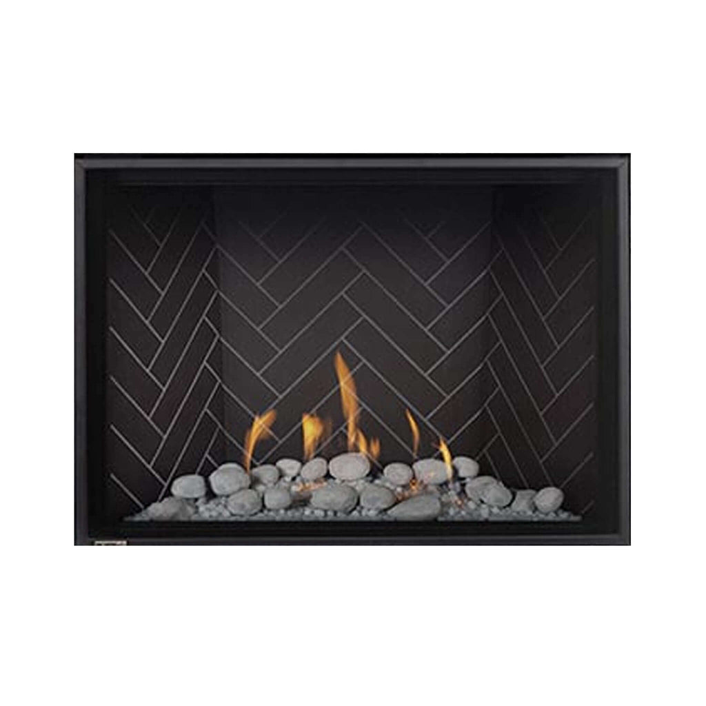 Fireplace With Black Chevron Pattern And Flames On A White Background - Saksby Wholesale