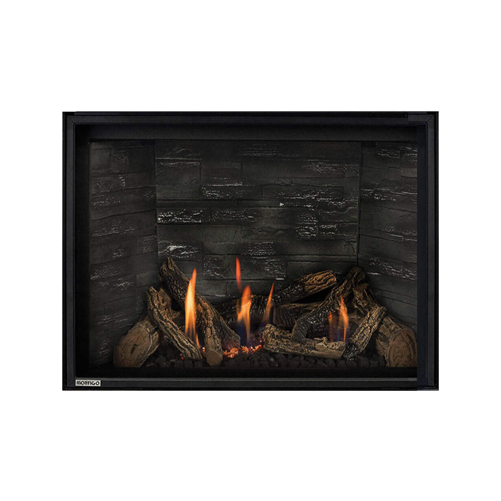 Fireplace With Logs And Flames Inside A Black Frame On A White Background - Saksby Wholesale