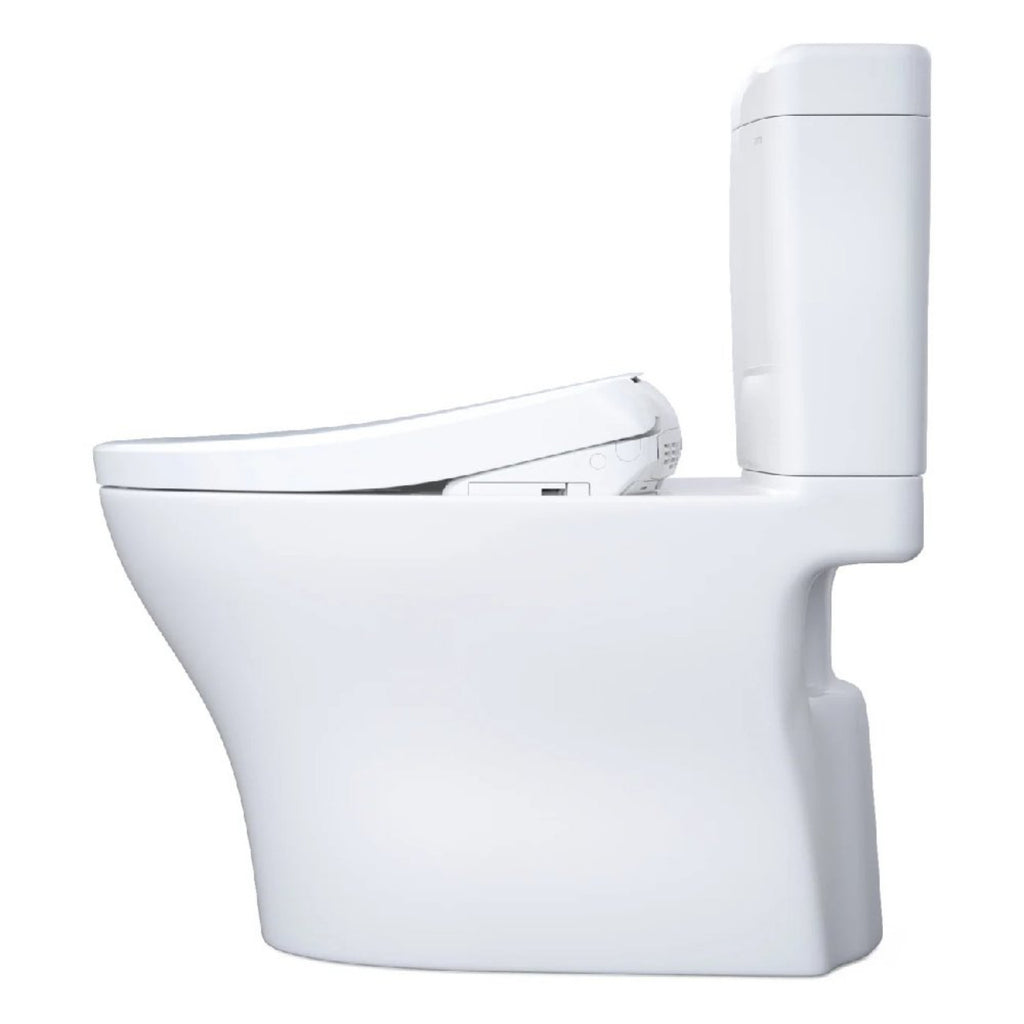 TOTO Aquia IV Cube 1.28 GPF And 0.9 GPF Dynamax Tornado Flush Toilet With Washlet S7A Bidet Seat (SAK74285) Left View
