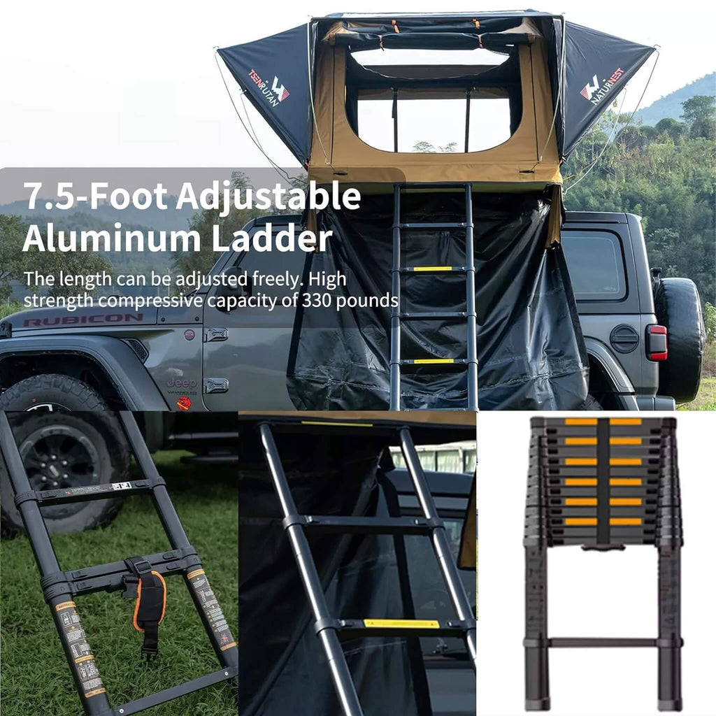 Naturnest Andromeda Khaki Soft Shell Rooftop Tent With Large Panoramic Skylight And YKK Doors SAK72384 Saksby - Ladder