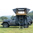 Naturnest Andromeda Khaki Soft Shell Rooftop Tent With Large Panoramic Skylight And YKK Doors (SAK72384) Saksby - Lifestyle Side View With Ladder