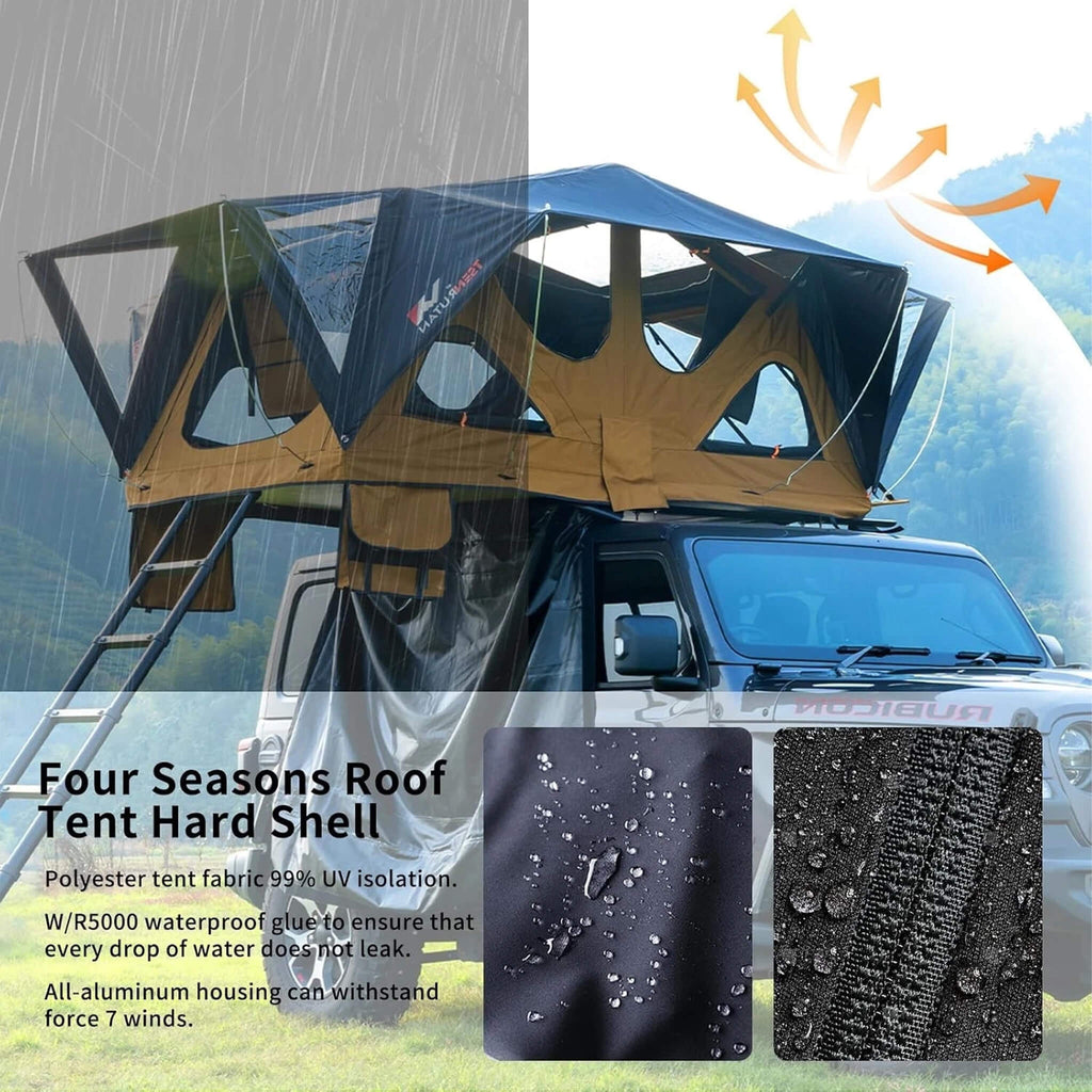 Naturnest Andromeda Khaki Soft Shell Rooftop Tent With Large Panoramic Skylight And YKK Doors SAK72384 Saksby - Material