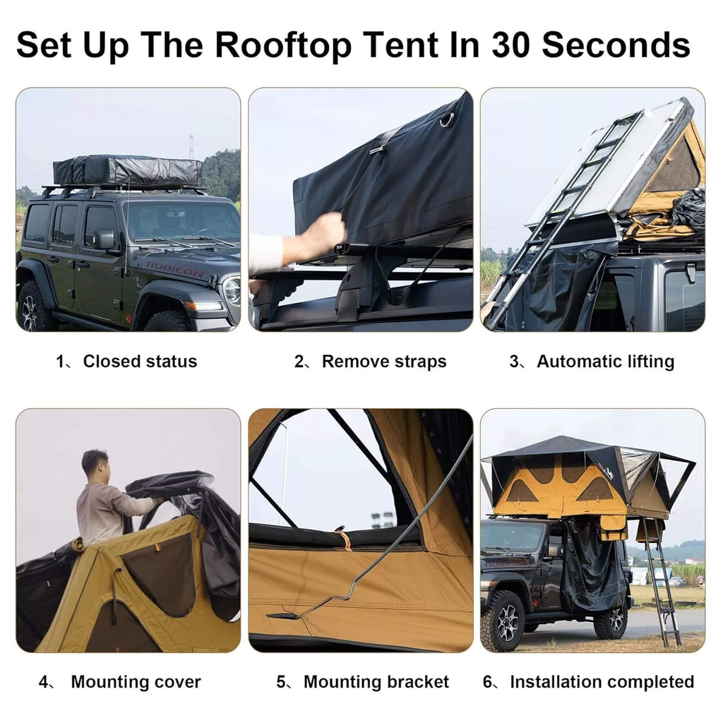 Naturnest Andromeda Khaki Soft Shell Rooftop Tent With Large Panoramic Skylight And YKK Doors SAK72384 Saksby  -  Setup