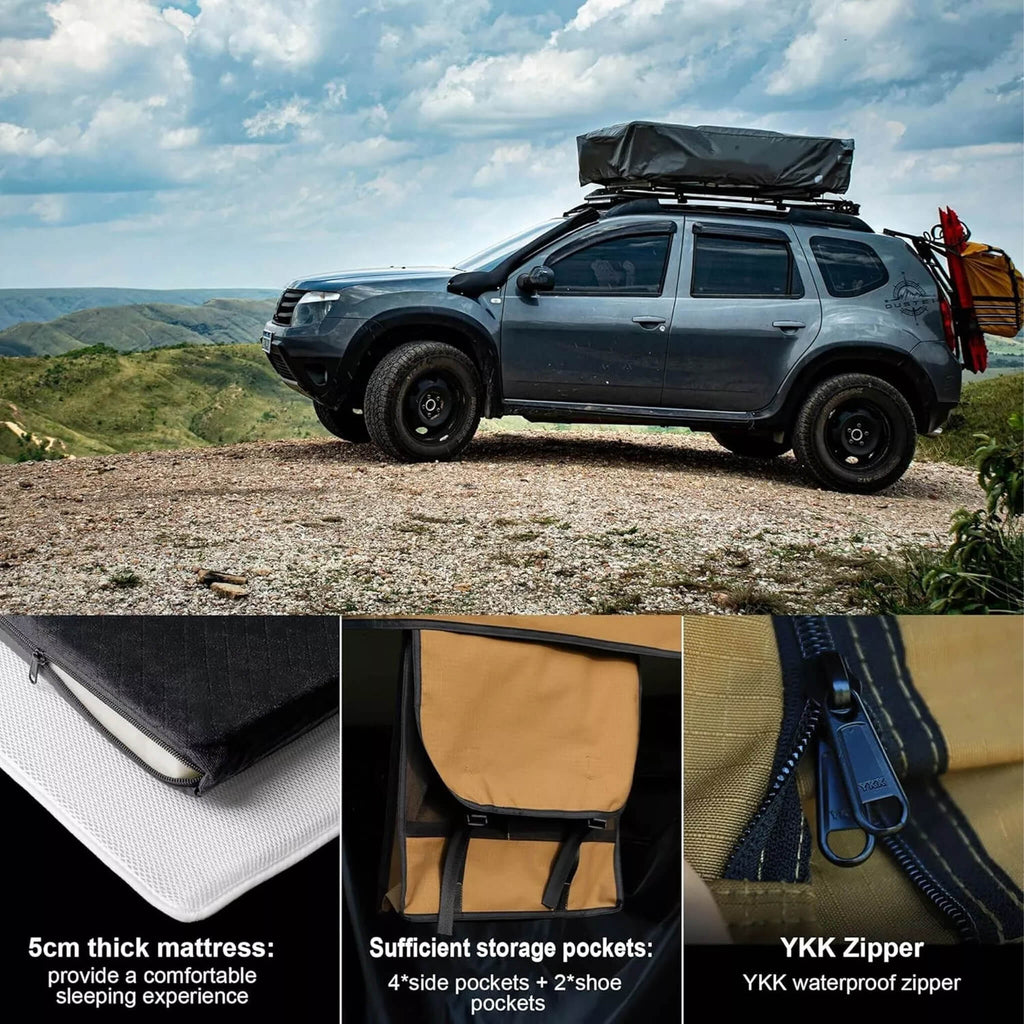 Naturnest Andromeda Khaki Soft Shell Rooftop Tent With Large Panoramic Skylight And YKK Doors SAK72384 Saksby - Storage And Mattress