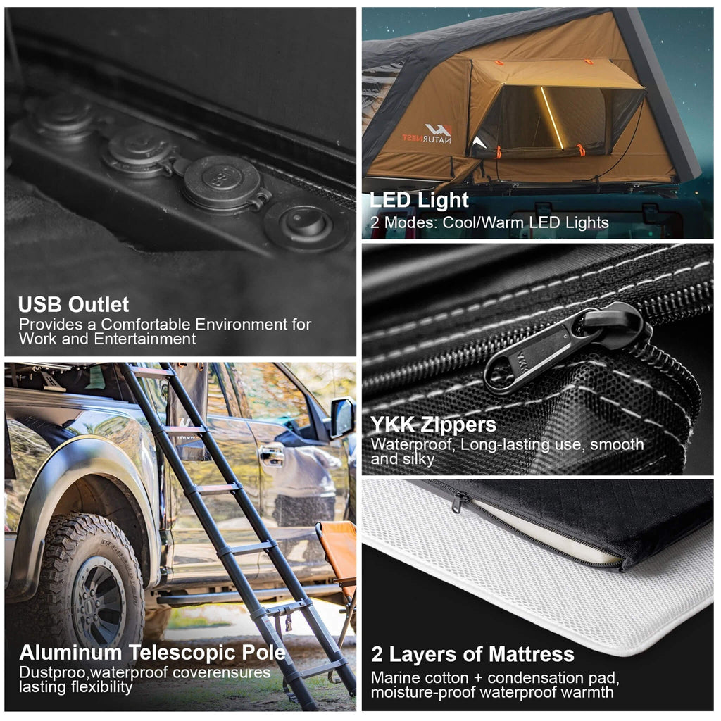 Naturnest Sirius 3 Premium 2XL 3 Person Clamshell Roof Top Tent SAK62917 Saksby - Features