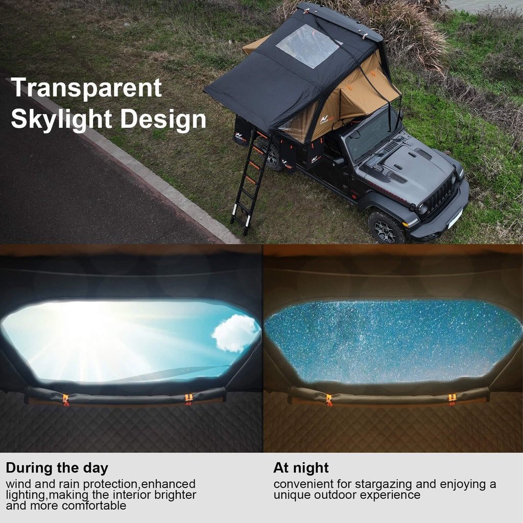 Naturnest Sirius 3 Premium 2XL 3 Person Clamshell Roof Top Tent SAK62917 Saksby - Transparent Skylight