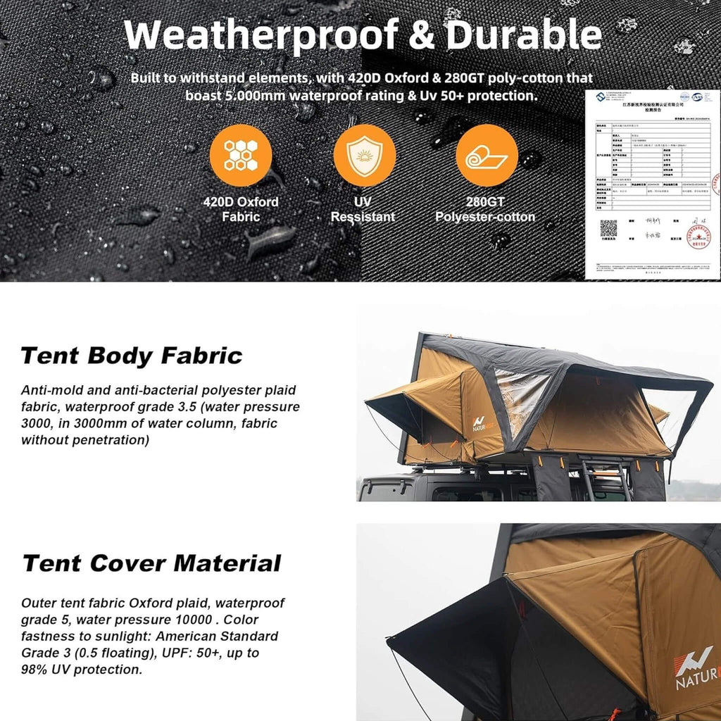 Naturnest Sirius 3 Premium 2XL 3 Person Clamshell Roof Top Tent SAK62917 Saksby - Waterproof And Durable