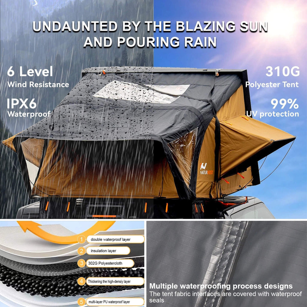 Naturnest Sirius 3 Premium 2XL 3 Person Clamshell Roof Top Tent SAK62917 Saksby - Waterproof And UV Protection