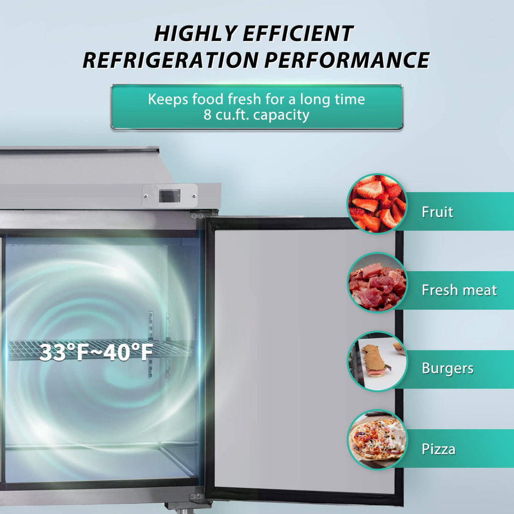 Orikool Commercial Refrigerator Sandwich & Salad Prep Table With Butcher Block Cutting Board (SAK31598) - Saksby Wholesale - Temperature View
