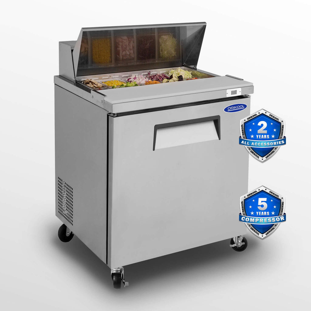 Orikool Commercial Refrigerator Sandwich & Salad Prep Table With Butcher Block Cutting Board (SAK31598) - Saksby Wholesale - With Warranty View