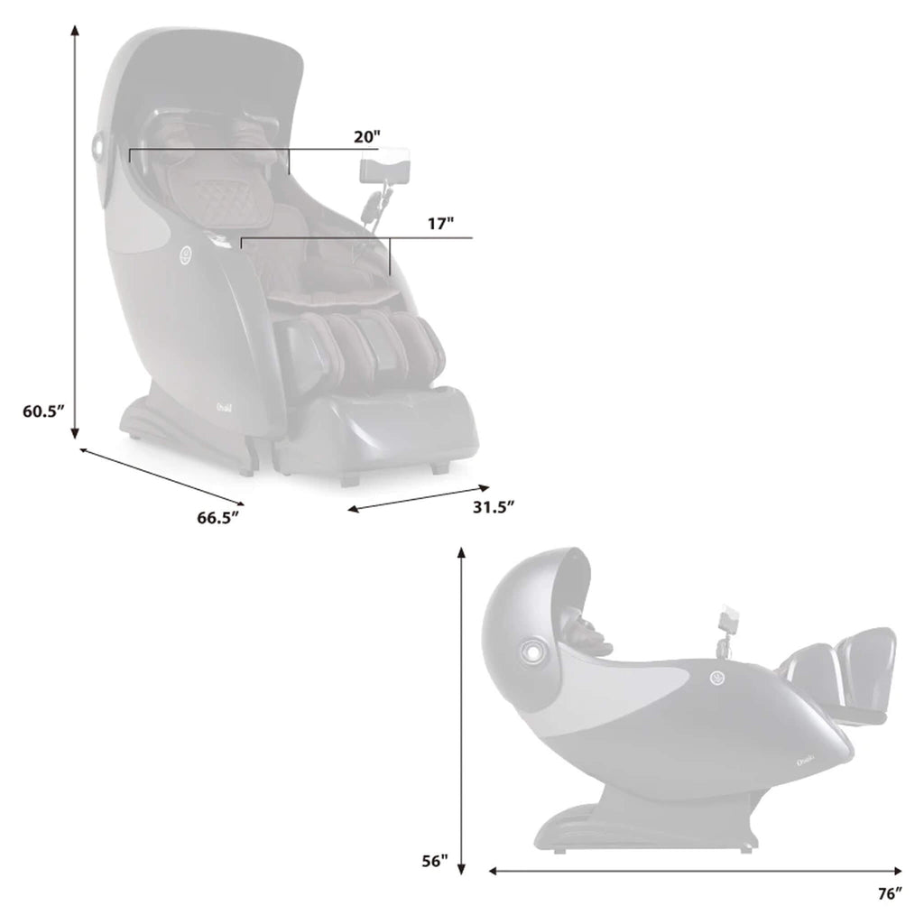 Osaki OP AI Xrest 4D Zero Gravity Massage Chair With Automatic Extendable Footrest SAK79353 - Dimensions
