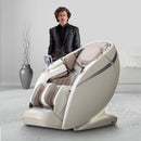 Osaki OS Pro 4D DuoMax Massage Chair With Intelligent Health Detection Taupe SAK74251 - Lifestyle Front Left View With Man Standing Behind