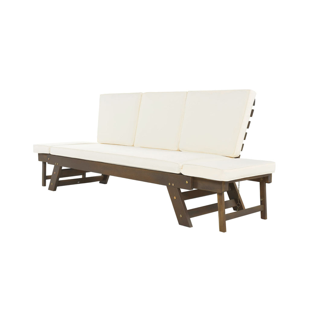 Outdoor Adjustable Wooden Patio Daybed Sofa With Cushions (SAK41345) - Saksby Wholesale - Expanded Sides Side View