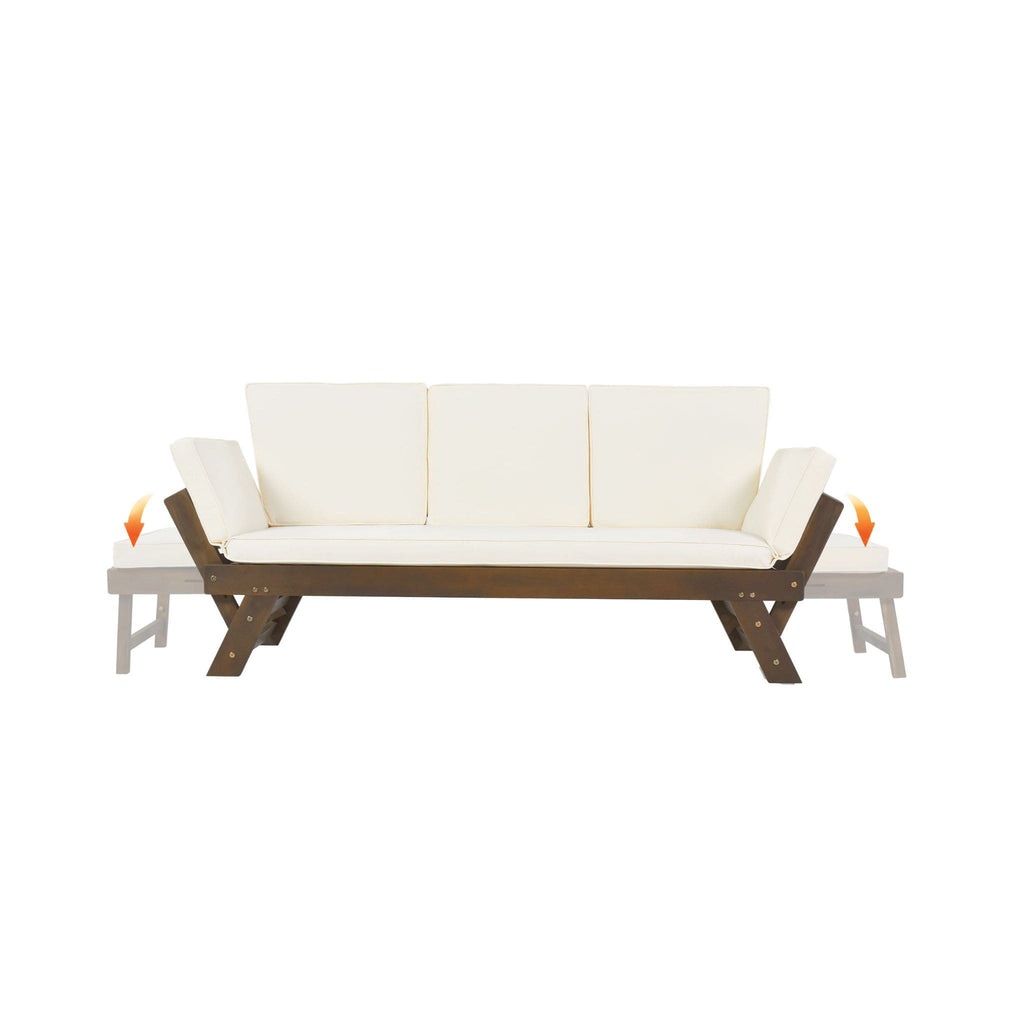 Outdoor Adjustable Wooden Patio Daybed Sofa With Cushions (SAK41345) - Saksby Wholesale - Expanded Sides With Stands