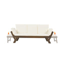 Outdoor Adjustable Wooden Patio Daybed Sofa With Cushions (SAK41345) - Saksby Wholesale - Expanded Sides With Stands