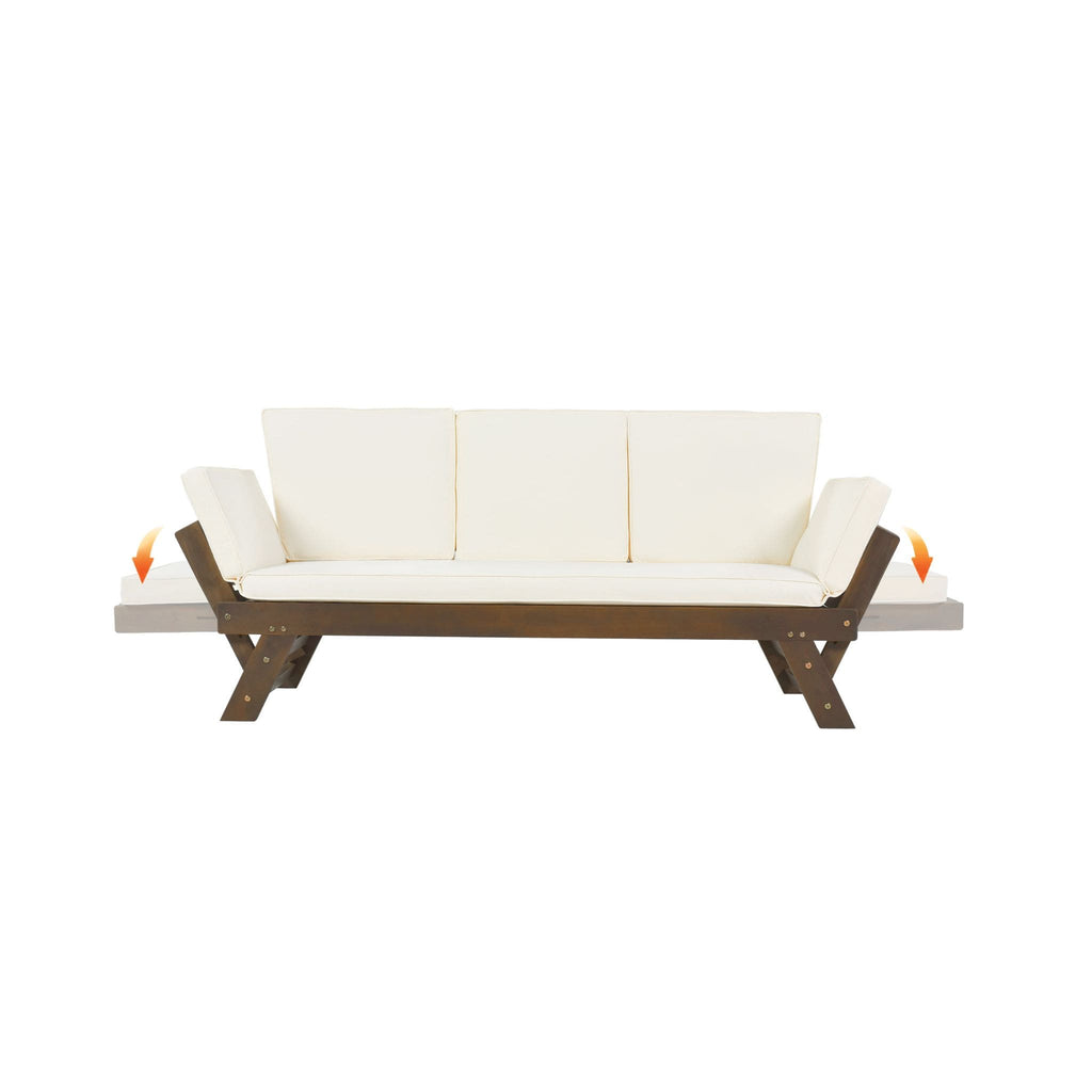 Outdoor Adjustable Wooden Patio Daybed Sofa With Cushions (SAK41345) - Saksby Wholesale - Expanded Sides