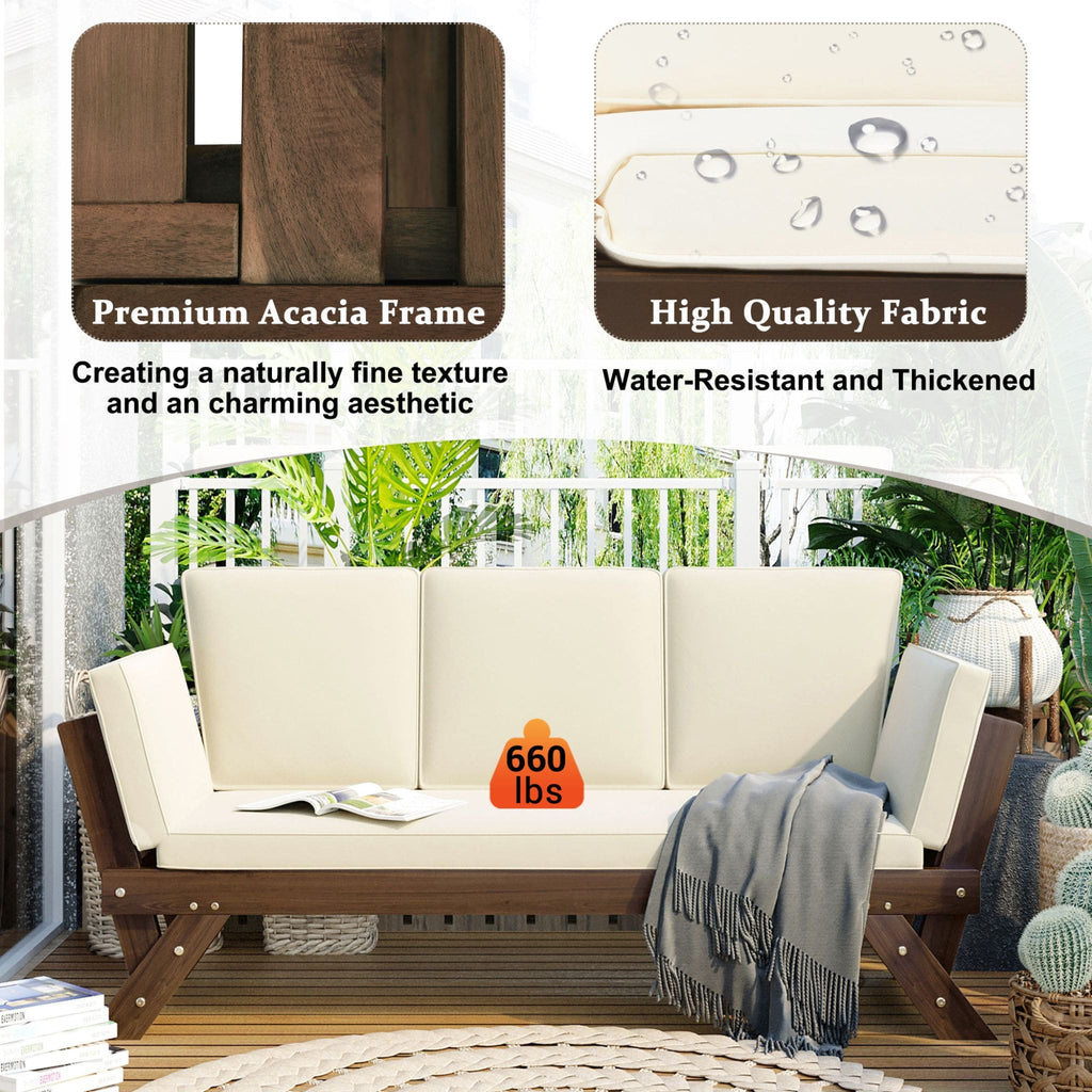 Outdoor Adjustable Wooden Patio Daybed Sofa With Cushions (SAK41345) - Saksby Wholesale - Product Features